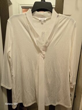 Charming Charlie Cream Tie-Neck Long Sleeve Blouse
